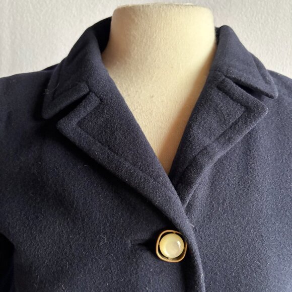 Navy Blue Wool Boxy Jacket Slim Skirt Woman's Suit - Picture 7 of 13